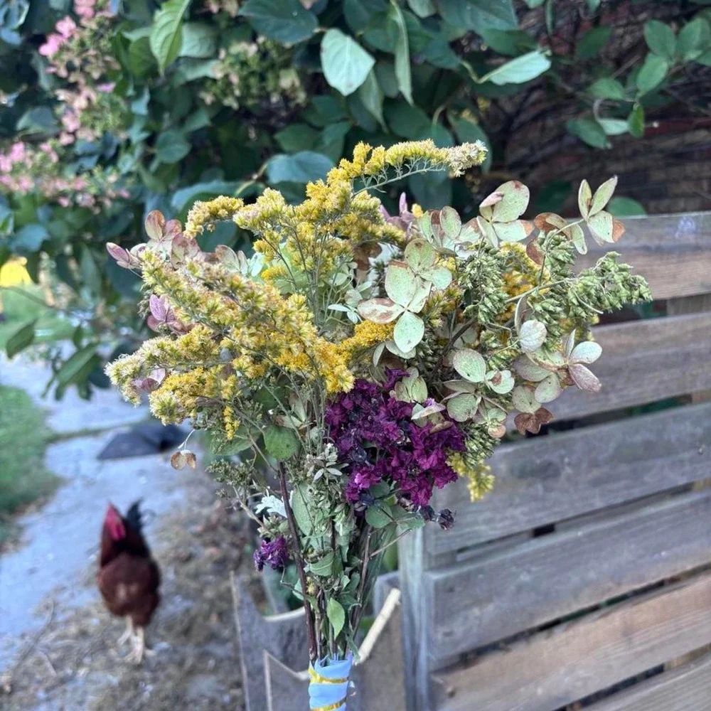 Preserved Goldenrod and Hydrangea Bouquet Real Dried Wildflower 11in Arrangement